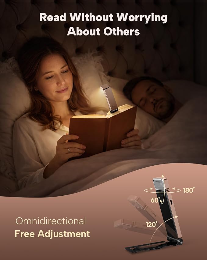 86lux Book Light, Rechargeable Clip-On LED Reading Light for Bed & Night Use - 3 Color Temperatures with Stepless Dimming, Ultralight Bookmark Design for Kids, Book Lovers, Pink Brown | 3 Color Temperatures with Stepless Dimming, Ultralight Bookmark De...
