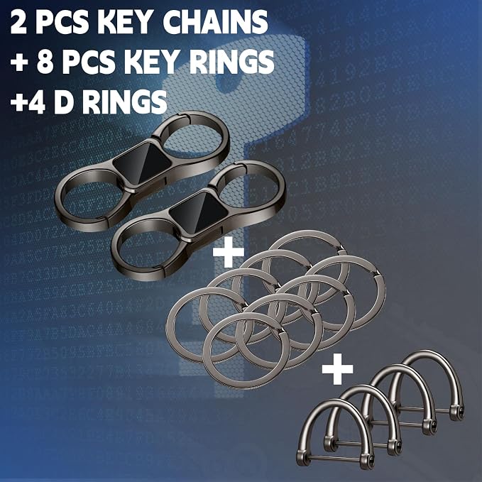Yaocom 2 Pcs Keychain Quick Release Spring with 8 Stainless Key Rings and 4 D Rings Detachable Car Key Chain Spring Clip