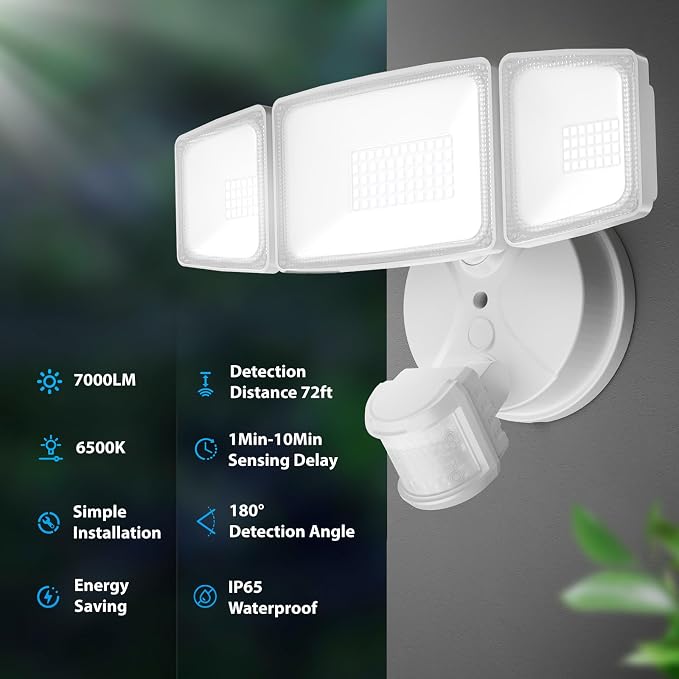 Onforu 2 Pack 75W LED Motion Sensor Outdoor Lights, 7000LM Dusk to Dawn Outdoor Lighting, 6500K Motion Detector Flood Light, IP65 Waterproof Hardwired LED Security Light for Yard Garage(White)