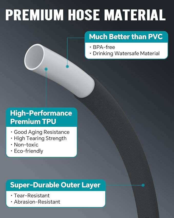 25ft Garden Hose with Valve, Ultra Lightweight All-Weather Water Hose, Durable & Flexible, Leak-free Connections, TPU Water Hose, Drinking Water Safe