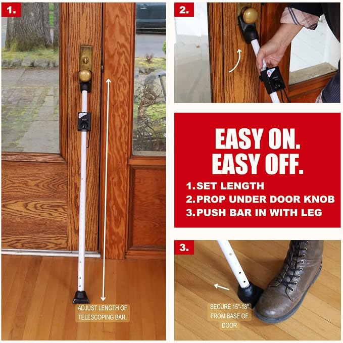 Securityman Door Security Bar with Alarm (Detachable) - 120dB Siren Door Stopper Alarm - Adjustable Jammer & Patio Bar - Strong, Withstands 400lbs - Home Protection