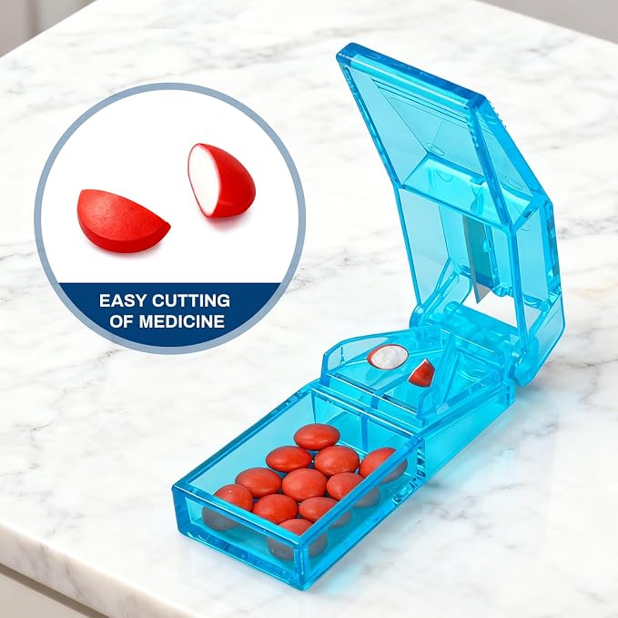 Ultrassist Pill Cutter and Splitter for Cutting Small or Large Pills, Accurate Medicine Splitter with Stainless Steel Blade, Transparent Vitamins Slicer Assorted Colors