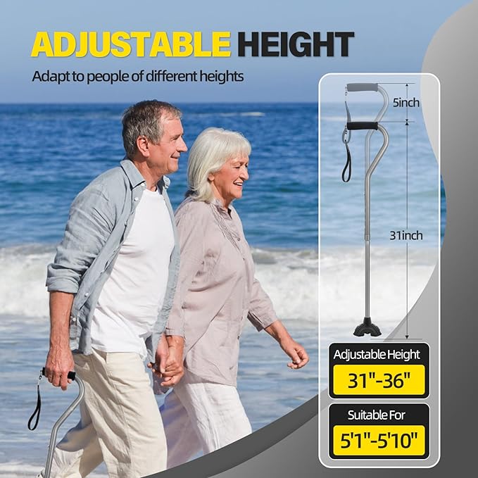 BeneCane Walking Cane Adjustable Cane with Offset Soft Cushioned Handle for Men & Women Lightweight Comfortable Extra Stability Base Mobility Aid for Men Women and Seniors