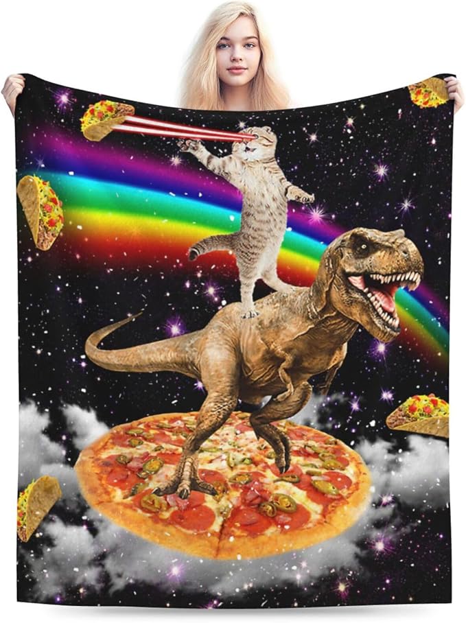 Funny Cat Dinosaur Blanket Soft Cozy Dino Galaxy Fleece Plush Throw Blanket Warm Lightweight Taco Pizza Flannel Stuff Decor Blanket Gifts for Girls Boys Lovers Adults Women Men Bed Travel 50"x60"