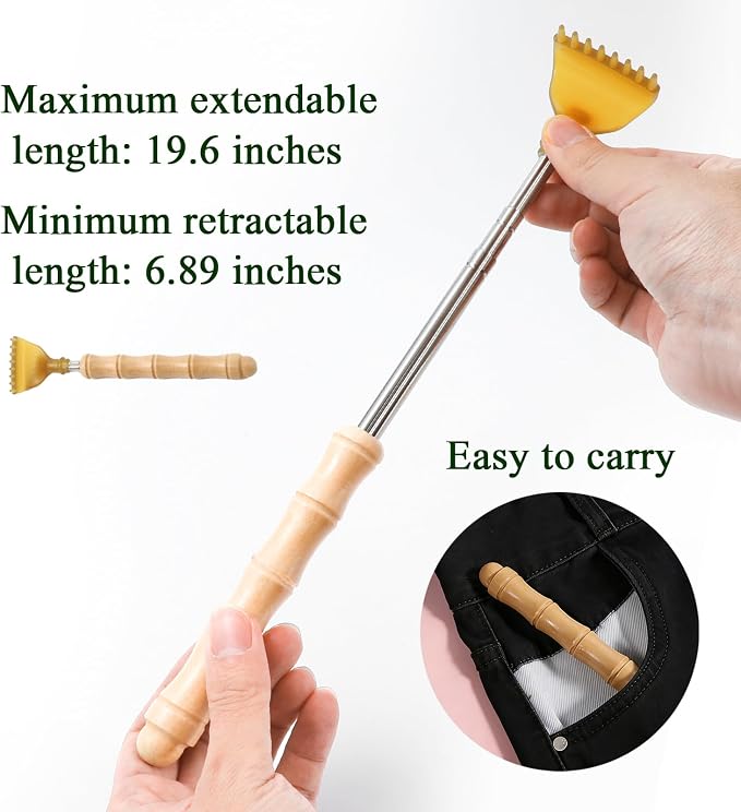Back Scratcher Portable Extendable Bamboo Back Scratcher | Telescoping Body, for Men, Women, Travel and Holidays