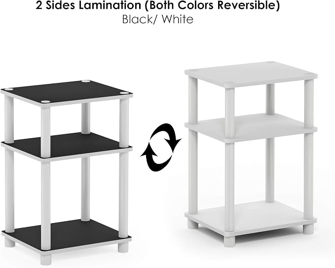 Furinno Just 3-Tier Turn-N-Tube End Table / Side Table / Night Stand / Bedside Table with Plastic Poles, 2-Pack, White/White