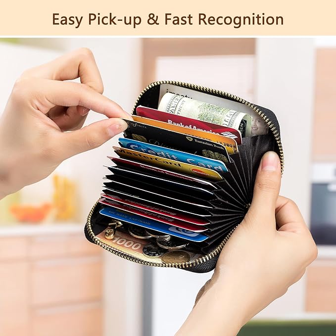imeetu RFID Credit Card Holder, Small Card Wallet Women, Leather Card Case | Genuine Leather Women's Card & id Cases, Change Coin Purse with Zipper Keychain id Window, 20 Colors & 3 Styles, Daily, Gifts
