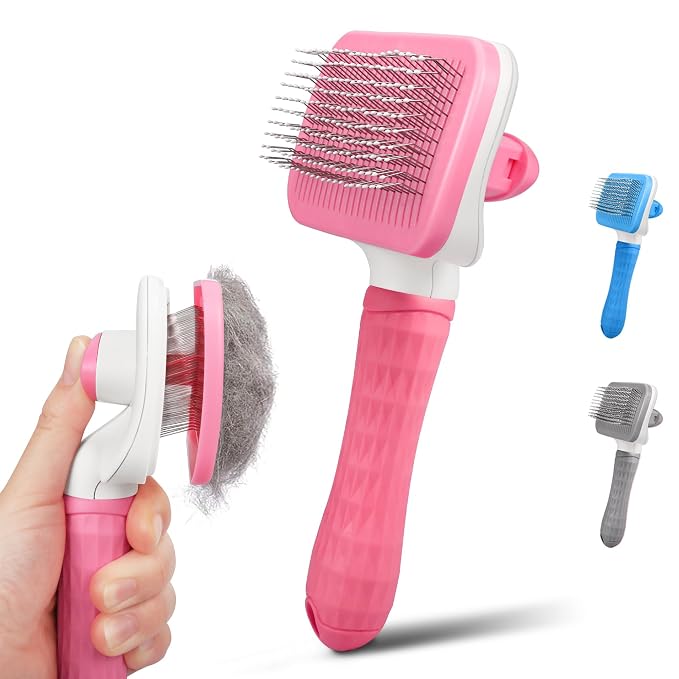 Dog & Cat Brush, Self Cleaning Slicker Brush for Pets Shedding | 1 Click Clean,Lightweight,Massaging Particles,Soft Non-slip Handles,For All Furry Animls
