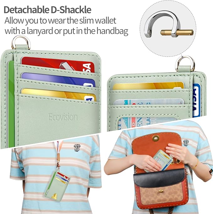 Slim Minimalist Front Pocket Wallet, RFID Blocking Credit Card Holder Wallet with Detachable D-Shackle for Men Women