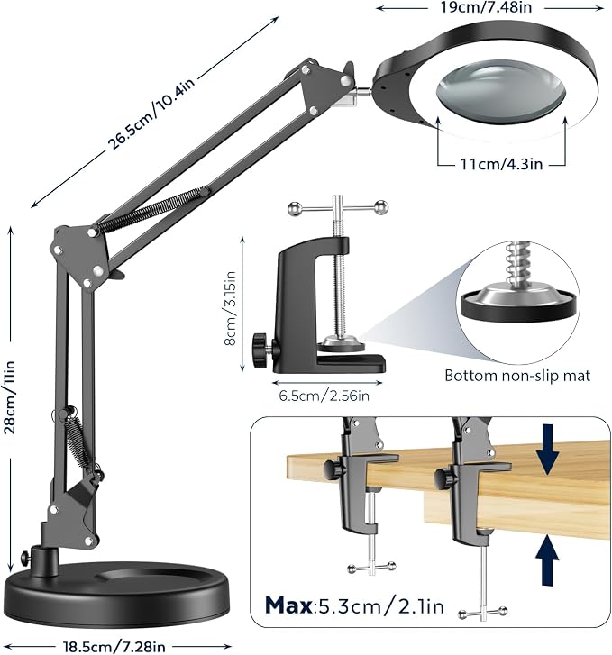 15X Magnifying Glass with Light and Stand, 84 LED Desk Magnifying Glass wtih Clamp,5 Color Modes Stepless Dimmable LED Lighted Desk Lamp for Craft Hobby Painting Reading Sewing Close Work
