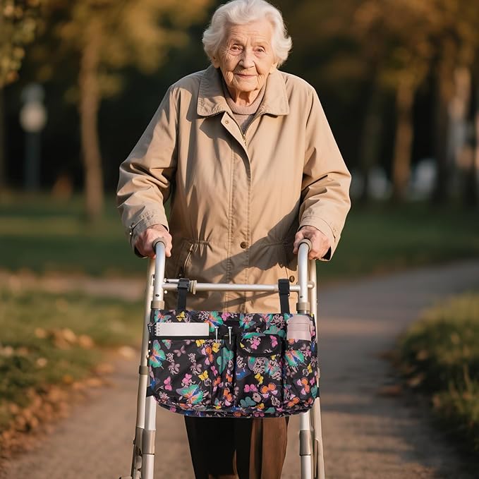 ANILD Walker Bag Basket with Cup Holder, Foldable Walker Bag for Folding Walker Accessories for Seniors Elderly, Walker Storage Bag with Large Capacity