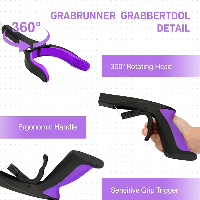 Grabber Reacher Tool - 32” Reacher Grabber Tool with Strong Magnetic and Swivel Head - Heavy Duty Pick Up Stick Grabbers for Seniors, Trash, Surgery Recovery Must Haves Gifts(Purple)