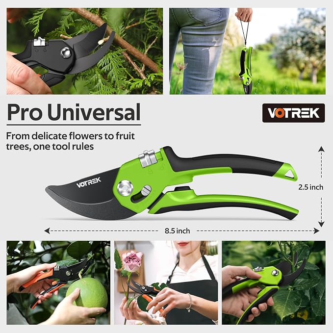 VOTREK® Pruning Shears, Patented Stepless Handle Opening for All Hand Size