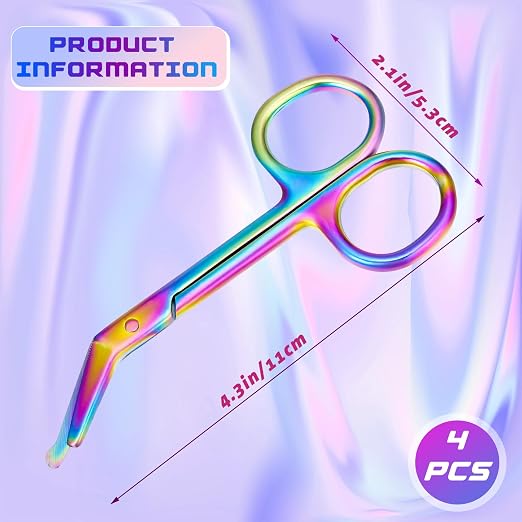 4 Pieces Ostomy Scissors Bandage Scissors Nursing Scissors Stainless Steel Scissors for Doctors, Nurses, Veterinary Home Nursing, 4.3 x 2.1 Inch, Curved (Rainbow)