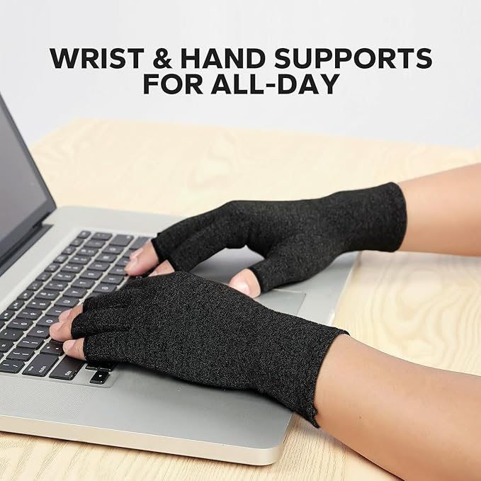 Fingerless Compression Gloves (1 Pair), Cotton Arthritis Gloves Women Men, Arthritis Pain Relief Gloves, Hand Compression Gloves Arthritis for Carpal Tunnel, Rheumatoid, Tendonitis