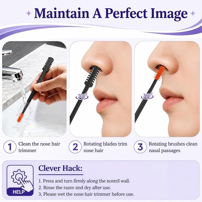 2026 Upgraded 2-in-1 Nasal Hair Cutter, 360° Rotating Double-Sided Blade, Washable Portable Grooming Tool for Men & Women, Travel Essential, (3Pack-Multicolor)