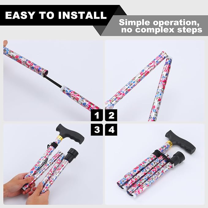 PARLORA Walking Cane for Women and Men, Collapsible, Lightweight, Sleek, Foldable Folding Cane | Walking Sticks for Seniors & Adults with Comfortable T-Handle