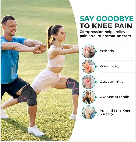 Modvel 2 Pack Knee Brace for Women & Men - Workout Knees Compression Sleeve for Knee Pain Relief Joint Support for ACL, Arthritis, Meniscus Tear Knees Brace for Sports, Rodilleras para Gym Fitness