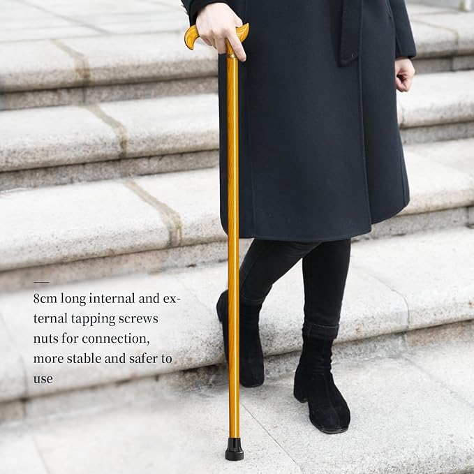 Wooden Walking Cane for Men and Women -Natural Solid Wood, 3 Rubber Tips, Heavy Duty, with Travel Bag- Wooden Walking Stick, Ergonomic Canes for Seniors Unisex Walking Canes