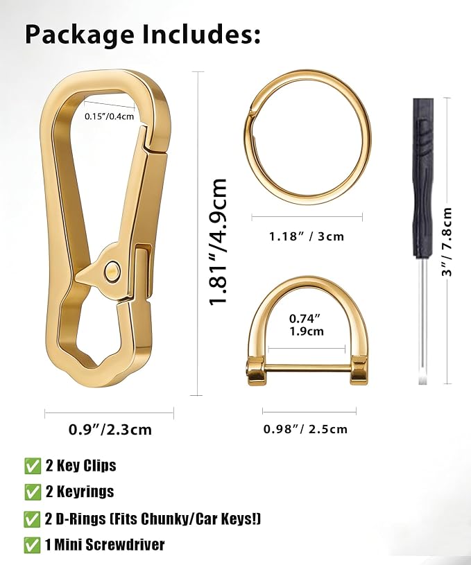 Metal Key Chain Carabiner Clip with Key Ring and D Ring | Heavy duty build, full accessory packs, quick release, multi purpose hook, belt loop holder, separate home and car fob sets