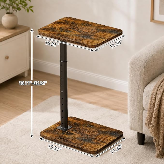 C-Shaped TV Tray Table, Height Adjustable Side Table, Couch Table End Table | for Living Room, Sofa, Bed, Bathroom, Space-saving, Snack Table for Eating, Dinner, Laptop, Small Spaces, 32-63 Inches