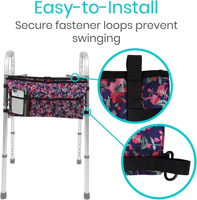 Vive Walker Bag - Accessories Wheelchair Basket Pouch (Water Resistant) - Seniors Caddy Accessory Attachment for Folding, Rolling Walkers - Carry Storage Carrier Tote - Lightweight, Universal Size