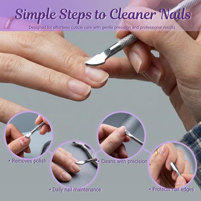 Manicure Pedicure Kit with Cuticle Trimmer - 2 Pack Professional Stainless Steel Cuticle Nipper & Dual-End Pusher, Dead Skin Remover Tools for Home DIY & Travel