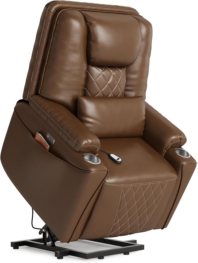 Garvee Power Lift Recliner Chair Sofa, PU Leather Reclining with Cup Holder | with Charging Ports, Cup Holders, Electric Stand Assist for Elderly Home Theater Seating with Remote for Living Room
