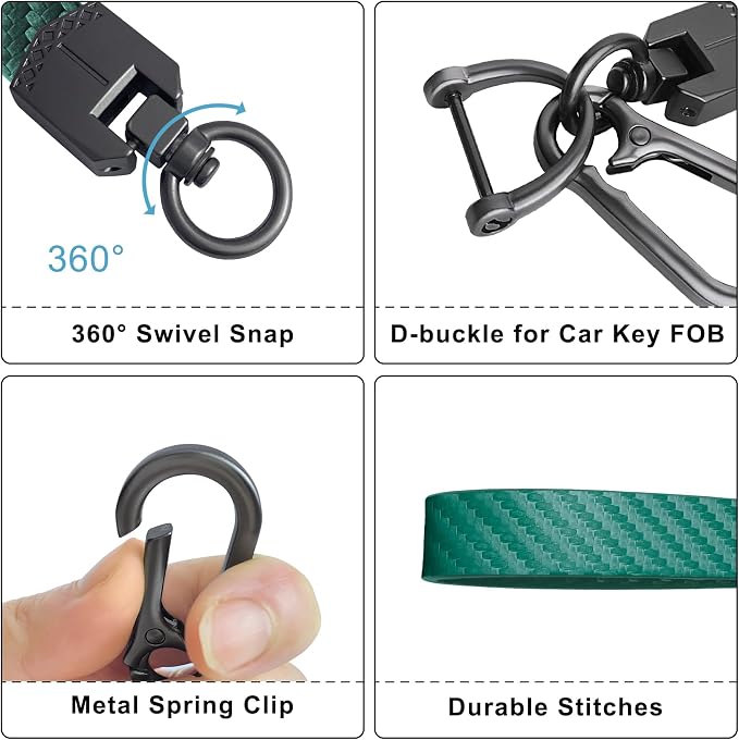 OHKYOOT Leather Car Keychain for Home Car Keys | Carabiner Clip Key Fob Keychain for Women Men,Car Key Holder with 3 Key Ring and Anti-Lost D Ring