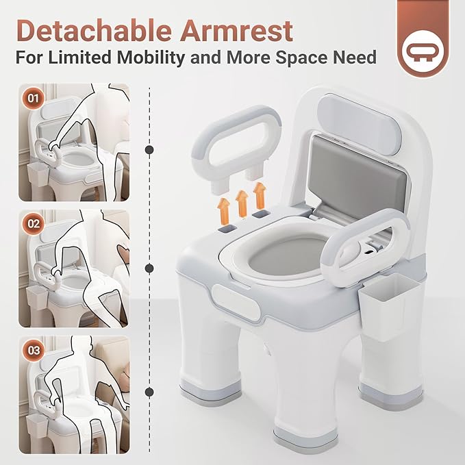 Bedside Commode, Upgraded Safety Commode Toilet for Elderly Disabled, Potty Chair for Adult with Enlarged Arms, Height Adjustable, 900lbs Heavy Duty Bedside Commodes for Seniors