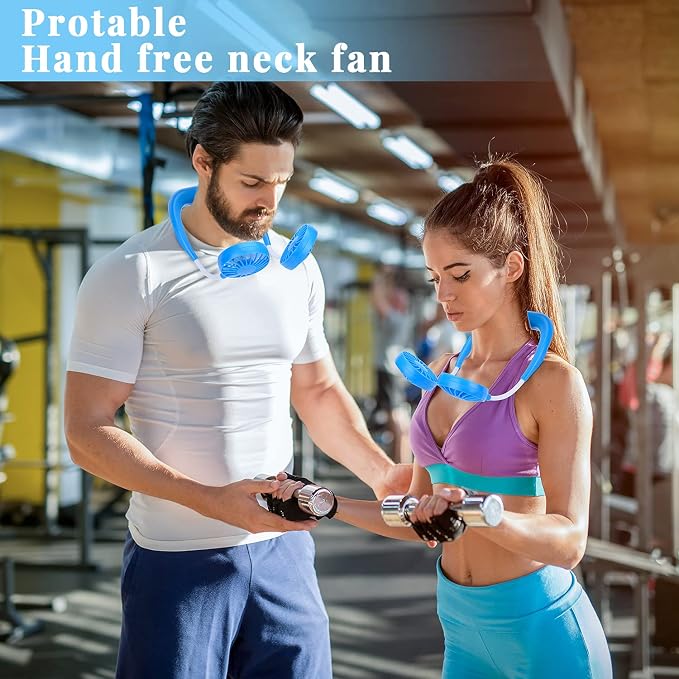JUANANIUG Portable Neck Fan Rechargeable Personal HandFree Fan Mini USB Wearable Neckband Sport Fan 3 Speed Adjustable 360 Degrees Rotation Perfect for Working Traveling Office Reading (Blue)