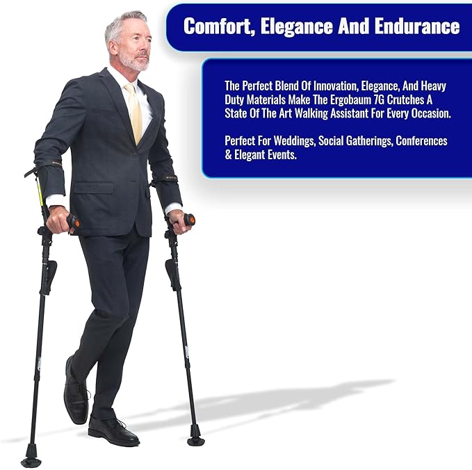Ergobaum 7G Batman by Ergoactives. 1 Pair (2 Units) of Ergonomic Forearm Crutches - Adult 5' - 6'6'' Adjustable, Foldable, Shock Absorber, Non-Slip, Knee-Rest Platforms, LED Lights (Blue and Black)