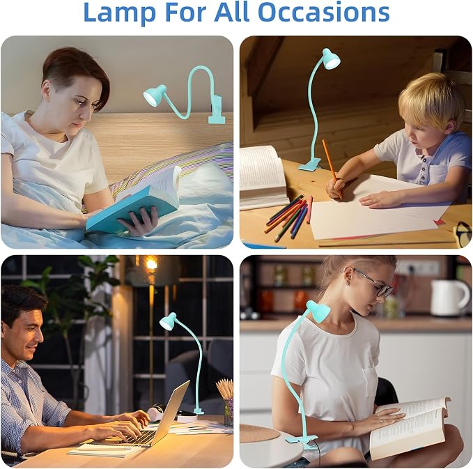 LiFMIRA Reading Light for Bed, Clip-on Desk Lamp 3 Color Modes Teal | 10 Brightness Levels Eye Care Clamp Light Flexible Gooseneck Reading Lamp Clip on Lamp for Bed Headboard Desk Bedside Dorm