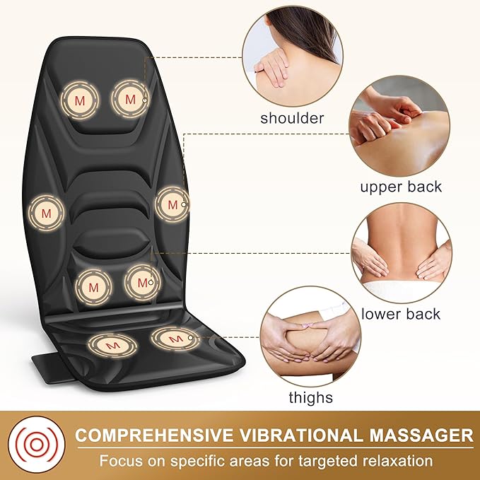Back Massage Chair Pad with Heat, Back Massager for Back Pain Relief, Chair Massager with Vibration, Portable Massage Chair Pad for Office Use, Gifts for Dad & Mom