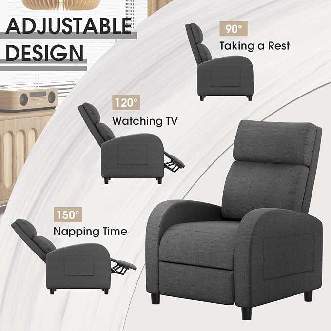 Homall Recliner Chair, Recliner Sofa Fabric for Adults Dark Grey Recliners | Massage Home Theater Seating with Lumbar Support, Reclining Sofa Chair for Living Room