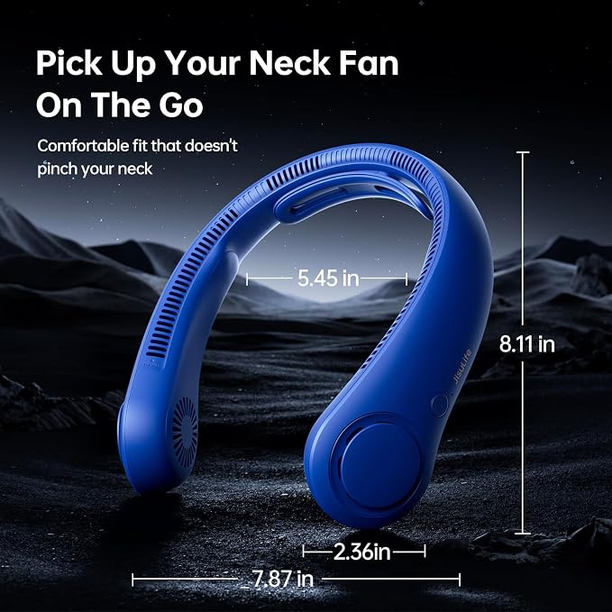 JISULIFE Portable Neck Fan Upgraded: Neckbrace Hands-Free, 5-Speed 6000 mAh | 25H Max Runtime, Personal Wearable Bladeless Rechargeable Fan for Outdoor/Travel/Concerts, Gifts for Women Men - Dark Blue