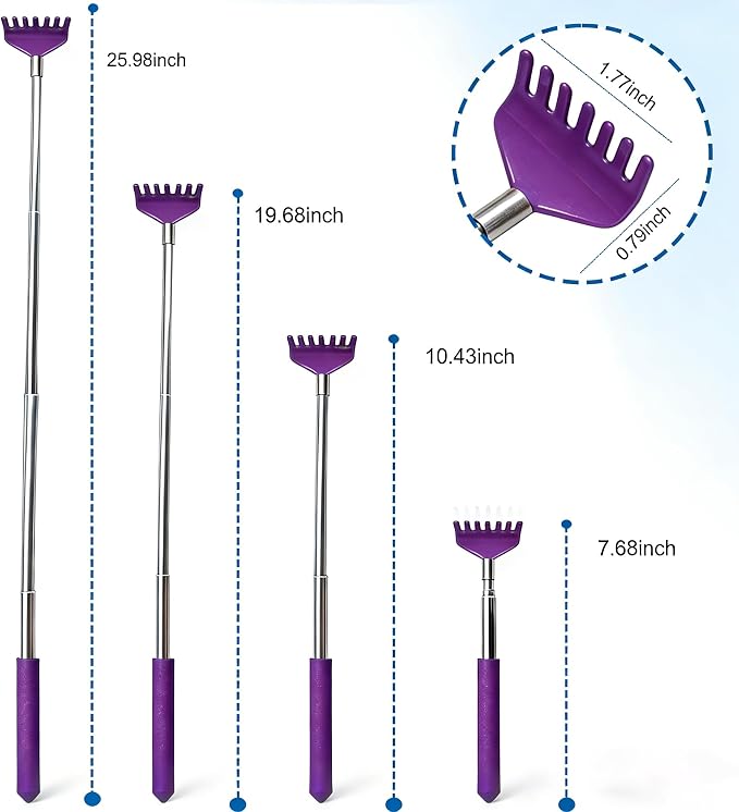 2 Pack Back scratchers Set,Stainless Steel Back Scratcher Extendable | Rubber Handles Stainless Heads,for Back,Neck,Shoulders,Beautiful Present Packaging Gifts for Thanksgiving,Christmas (Purple)