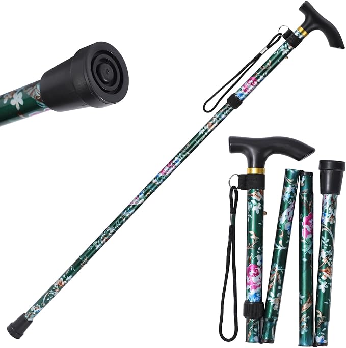 Walking Cane, Folding Cane for Man & Women, Portable Lightweight | 5-Level Adjustable Height, Collapsible Cane for Seniors Balancing Mobility Aid