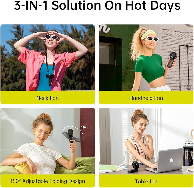 JISULIFE Portable Handheld Fan Life7: 3-in-1 Hand, Desk & Neck Fan-Black | 19.5H Max Cooling, 5-Speed, LED Display, 5000mAh Rechargeable,USB Foldable Fan for Travel/Concerts/Cruise/Sports Events/Gifts