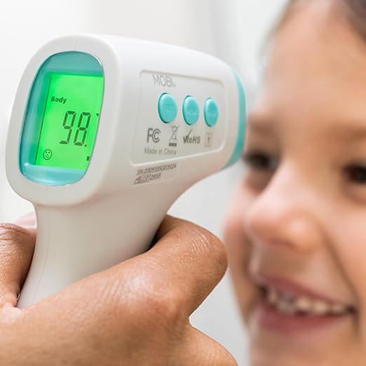 MOBI No Touch Forehead Thermometer for Baby, Kids & Adults, Fast 1-Second Digital Infrared Thermometer, Fever Indicator, Silent Mode, Touchless with Object & Room Mode