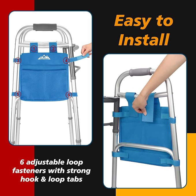 supregear Walker Side Bag, Water Resistant Accessory Basket Pouch for Folding Walkers, Lightweight Hand Free Storage Carrier Tote, Universal Size Seniors Caddy Attachment, Blue
