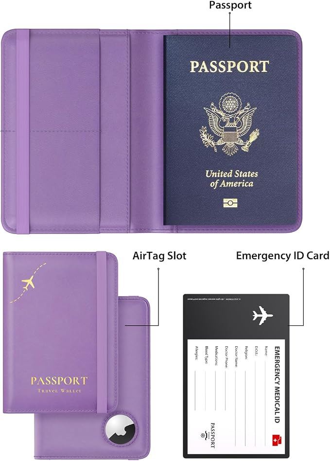 Stouchi AirTag Passport Holder – Slim RFID Travel Wallet | Ultra-slim, Waterproof PU Leather, 5 Card Slots, RFID Blocking, AirTag Slot – Perfect for US Passports