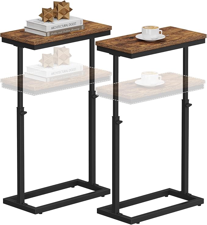 TUTOTAK End Table, Side Table, Tall Couch Table, Sofa Table, Set of 2 | for living Room, Bedroom, Brown TB01BB0832