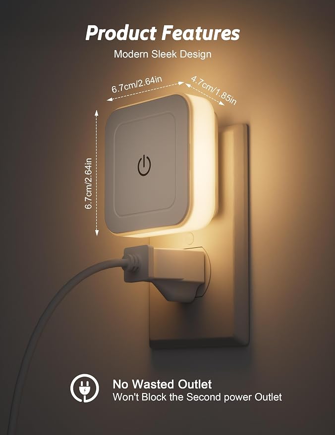 Sujeet Modern Night Light, 1-50LM Stepless Dimming LED Night Light with 3CCT (3000K/4500K/6500K), Night Lights Plug into Wall Night Light for Adults, Bedroom, Bathroom, Hallway,8-Pack,No Light Sensor