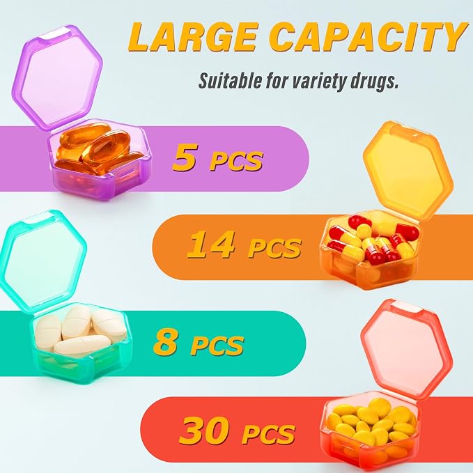 Yaklim Small Pill Case, 7 Pack Mini Pill Box with Bag, BPA Free | Portable Travel Pill Box, Pocket Purse Briefcase Use, 7 Individual Pill Containers for Vitamin Fish Oils and Supplements