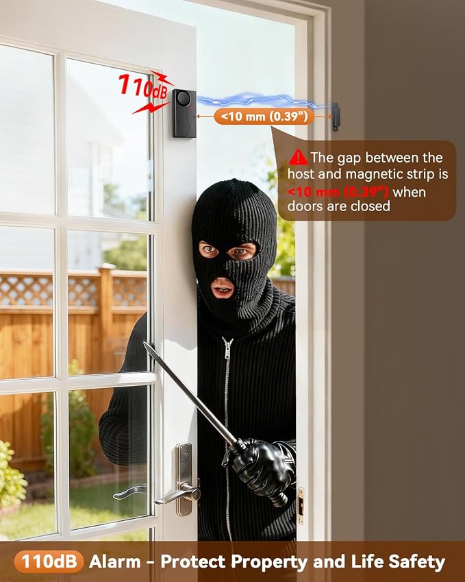 WSDCAM Door Alarm When Door Opens, Wireless 110dB Anti-Theft with Remote, Door Bells Chimes, Magnetic Security Alarms for Door, Window, Cabinet, Pool Safety for Kids, Alzheimer's Care (Black, 2 Pack)