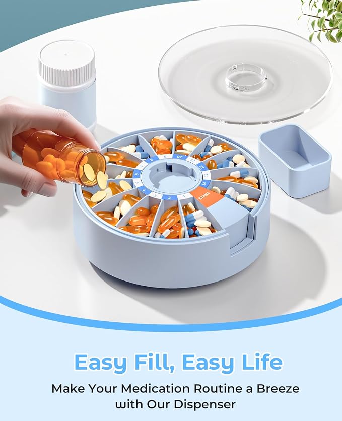 Daviky Daily Pill Dispenser, Large Capacity 14-Day Pill Organizer Box | Push Button Dispensing, Easy Open, Wall-Mounted or Standing, 14 Compartments, Senior-Friendly, for Medication & Vitamins