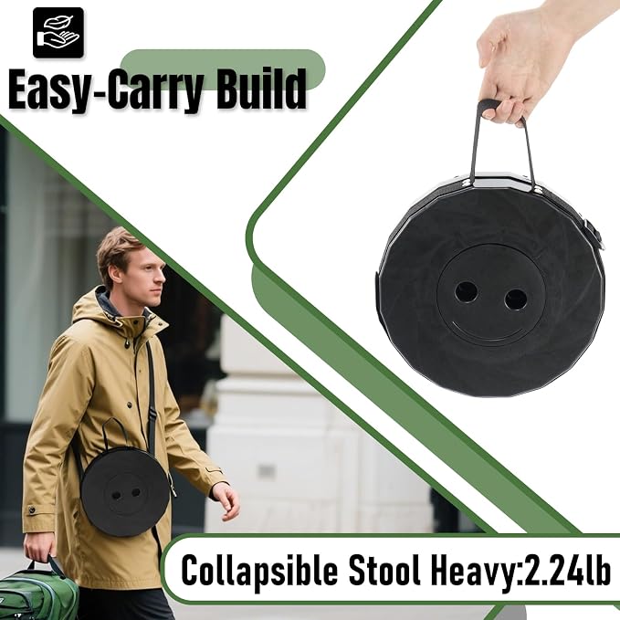 Doseno Collapsible Stool 2 Pack, Upgraded Foldable Chair, Pop Up Stool | Black portable collapsible stool, retractable stool, collapsible chair, pop up chair and foldable stool for fishing, travel.