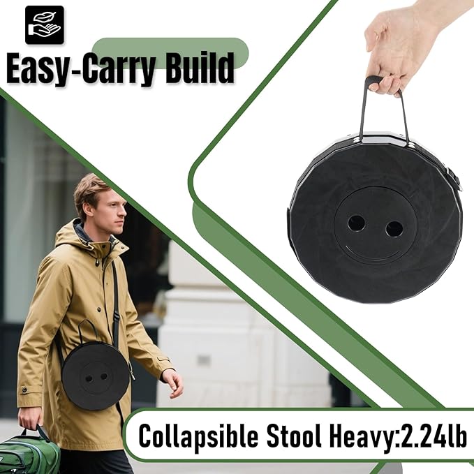 Doseno Collapsible Stool, Foldable Portable Stool for Adults, Black, 1-Pack | Portable collapsible stool: 12 heights, 2.4-17.5 in; thickened PP foldable stool is a compact retractable stool for fishing