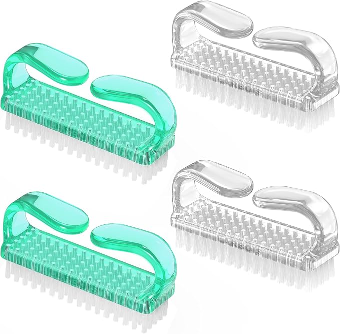 Larbois Handle Grip Nail Brush, Hand Fingernail Brush Cleaner Scrubbing Kit Pedicure for Toes and Nails Men Women (4 Pack)